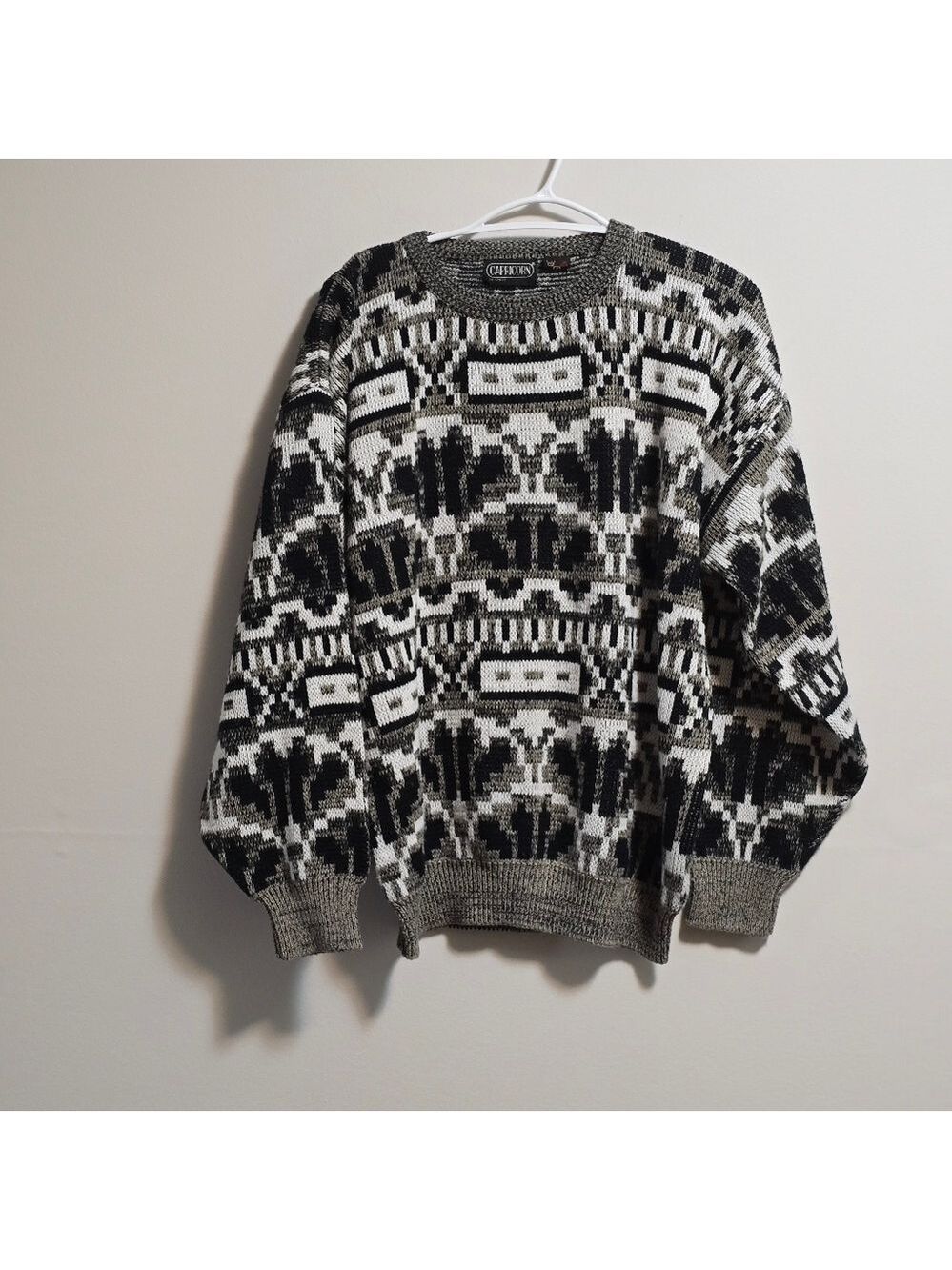 Vintage Capricorn abstract print knit pullover sweater size Large